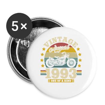 Cadeau Anniversaire août 1993 - Lot de 5 grands badges (56 mm) - blanc - Devant