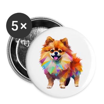 Zwergspitz Geometrisch Zeichnung - Buttons groß 56 mm (5er Pack) - Weiß - Vorne