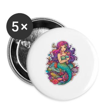 Meerjungfrau für Mädchen als Geschenk für Mädchen - Buttons groß 56 mm (5er Pack) - Weiß - Vorne