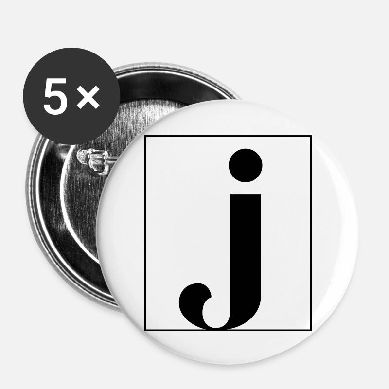 Buchstaben-Alphabet j - Buttons groß 56 mm (5er Pack) - Weiß