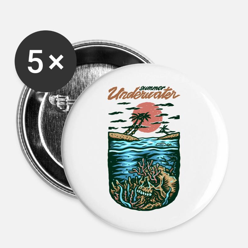 skull in the sea - Buttons large 2.2''/56 mm (5-pack) - white