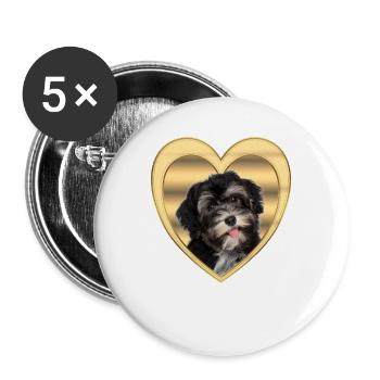Havaneser - Hundeliebhaber - Hunde Herz - Buttons groß 56 mm (5er Pack) - Weiß - Vorne