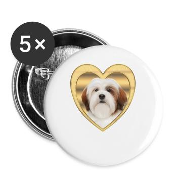 Lhasa Apso - Hundeliebhaber - Hunde Herz - Buttons groß 56 mm (5er Pack) - Weiß - Vorne