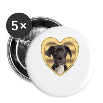 Deutsche Dogge - Hundeliebhaber - Hunde Herz - Buttons groß 56 mm (5er Pack) - Weiß - Vorne