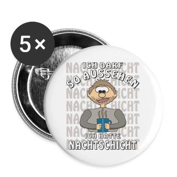 MENSCH COMIC HATTE NACHTSCHICHT - Buttons groß 56 mm (5er Pack) - Weiß - Vorne