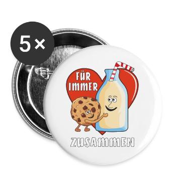MILCH KEKS FÜR IMMER ZUSAMMEN - Buttons groß 56 mm (5er Pack) - Weiß - Vorne