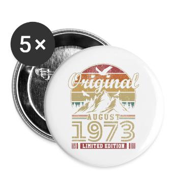 Original August 1973 vintage anniversary 1973 - Buttons large 2.2''/56 mm (5-pack) - white - Front