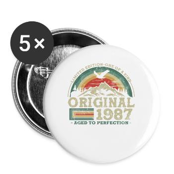 Cadeau d'anniversaire vintage 1987 - Lot de 5 grands badges (56 mm) - blanc - Devant