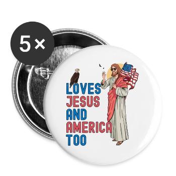 Loves Jesus and America Too Funny Jesus sunglass - Buttons large 2.2''/56 mm (5-pack) - white - Front