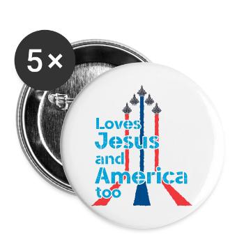 Aime Jésus et l’Amérique aussi pour le pilote ou l’avion - Lot de 5 grands badges (56 mm) - blanc - Devant