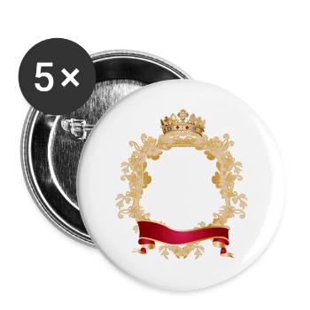 Königlicher Rahmen im Wappen Stil mit Krone - Buttons groß 56 mm (5er Pack) - Weiß - Vorne