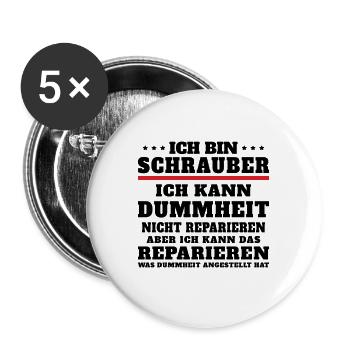 Ich bin Schrauber ich kann Dummheit nicht reparier - Buttons groß 56 mm (5er Pack) - Weiß - Vorne