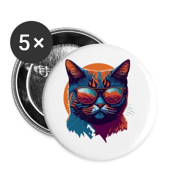 Rebel Paws: Retro Cat T-Shirt Art - Buttons large 2.2''/56 mm (5-pack) - white - Front