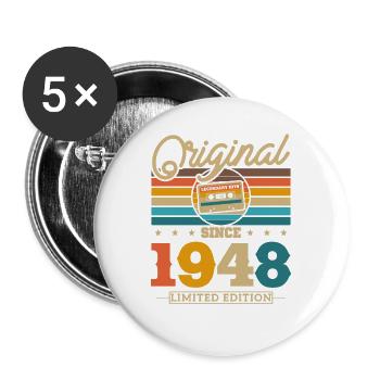 Geschenk Geburtstag 1948 75 Jahre - Buttons groß 56 mm (5er Pack) - Weiß - Vorne