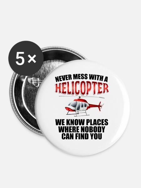 Helikopter-Flugzeug-Piloten-Fluggeschenk - Buttons groß 56 mm (5er Pack) - Weiß