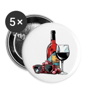 Bouteille de vin et lunettes - Lot de 5 grands badges (56 mm) - blanc - Devant