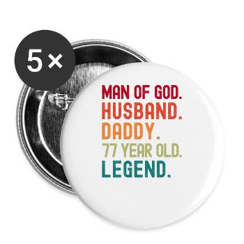 Man of God Husband Dad Vintage 77th Birthday - Buttons large 2.2''/56 mm (5-pack) - white - Front