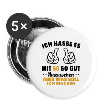 Ich hasse es mit 50 Geburtstag Gut Aussehen - Buttons groß 56 mm (5er Pack) - Weiß - Vorne