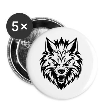 Wolf - Buttons groß 56 mm (5er Pack) - Weiß - Vorne