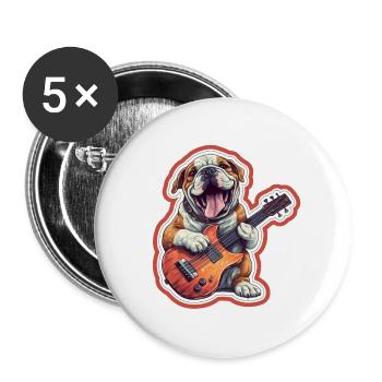 Bulldogge spielt Acousitc Rock Gitarre Hund - Buttons groß 56 mm (5er Pack) - Weiß - Vorne