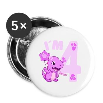 Dinosaure mignon Je suis 4 Dino Birthday Girl - Lot de 5 grands badges (56 mm) - blanc - Devant