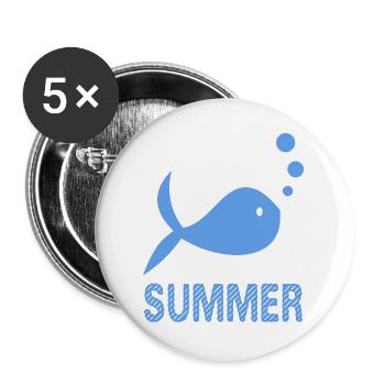 POISSON. PLAGE. MER. SURF. OCEAN. HUMOUR. VACANCES - Lot de 5 grands badges (56 mm) - blanc - Devant