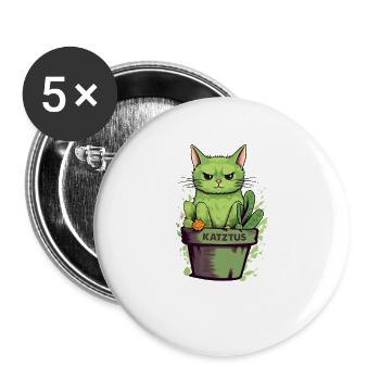 Katztus Katze im Blumentopf mit Kaktus - Buttons groß 56 mm (5er Pack) - Weiß - Vorne