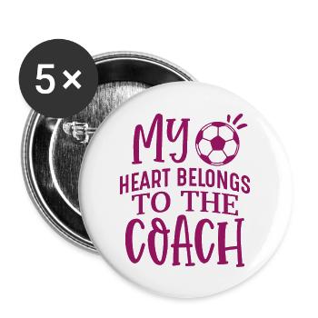 Mon cœur appartient à l’entraîneur, Fußball Liebe Herz - Lot de 5 grands badges (56 mm) - blanc - Devant
