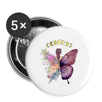 Woman and Butterfly, Flowers, Change, Beautiful - Buttons large 2.2''/56 mm (5-pack) - white - Front
