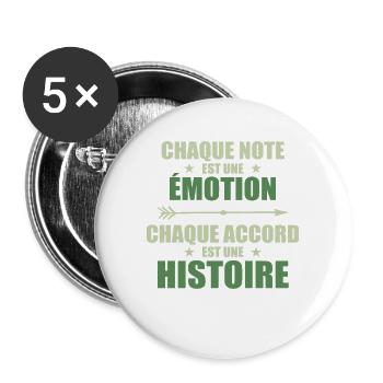Univers musical: note = Émotion, accord = Histoire - Lot de 5 grands badges (56 mm) - blanc - Devant