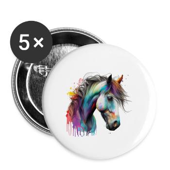 Pferde Herzschlag Reiten Hufe Hufeisen Herz Pony - Buttons groß 56 mm (5er Pack) - Weiß - Vorne