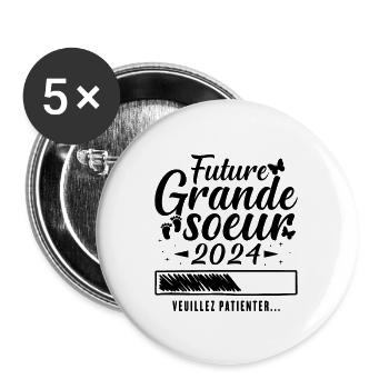 Zukünftige große Schwester 2024 - Buttons groß 56 mm (5er Pack) - Weiß - Vorne