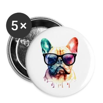 Französische Bulldogge - Buttons groß 56 mm (5er Pack) - Weiß - Vorne