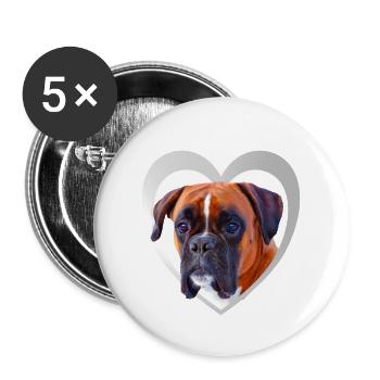 Dog Lovers - Dog Heart - Boxeur allemand - Lot de 5 grands badges (56 mm) - blanc - Devant