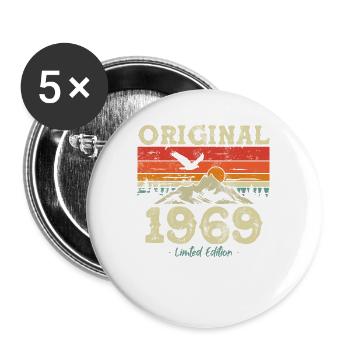 Geburtstagsgeschenk 1969 54/55 Jahre - Buttons groß 56 mm (5er Pack) - Weiß - Vorne