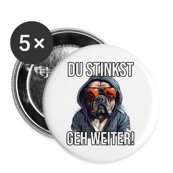 Lustiger Bulldogge Spruch Deutscher Hundebesitzer - Buttons groß 56 mm (5er Pack) - Weiß - Vorne