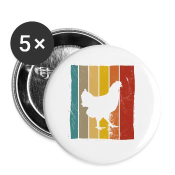 Poulet Poulets Coq Farmer Retro Farm Cadeau - Lot de 5 grands badges (56 mm) - blanc - Devant
