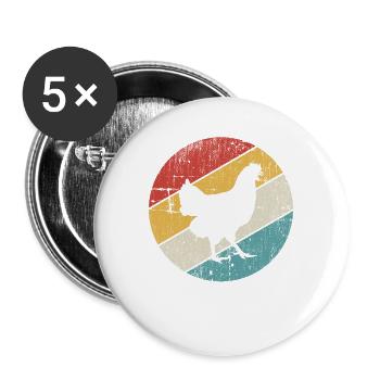 Poulet Poulets Coq Farmer Retro Farm Cadeau - Lot de 5 grands badges (56 mm) - blanc - Devant