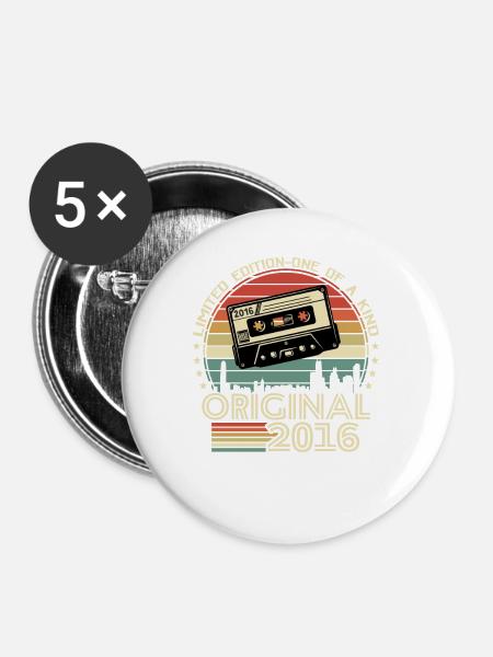 Retro '16 B-Day Gift - Buttons groß 56 mm (5er Pack) - Weiß