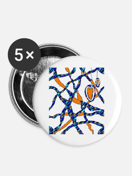 Linien und Herzen - Buttons groß 56 mm (5er Pack) - Weiß