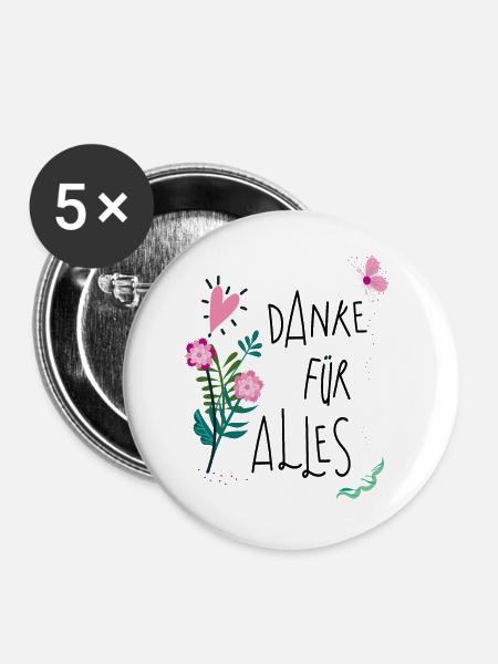 Danke für Alles - Buttons groß 56 mm (5er Pack) - Weiß