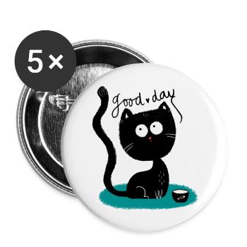 Little Black Kitten - Buttons large 2.2''/56 mm (5-pack) - white - Front