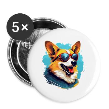 Bunter Corgi mit Sonnenbrille Hundeliebhaber - Buttons groß 56 mm (5er Pack) - Weiß - Vorne