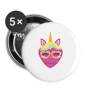 Cute Unicorn Heart Valentine's Day Hearts Unicorns - Buttons large 2.2''/56 mm (5-pack) - white - Front