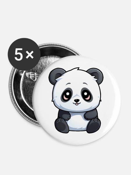 süßer Panda - Buttons groß 56 mm (5er Pack) - Weiß