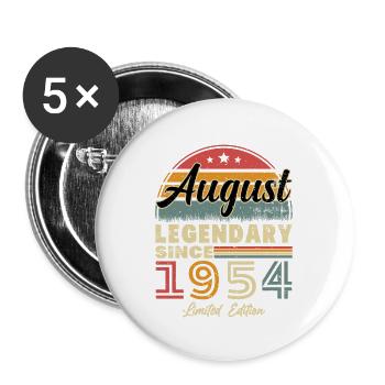 August 1954 Vintage Retro Geburtstagsgeschenk - Buttons groß 56 mm (5er Pack) - Weiß - Vorne