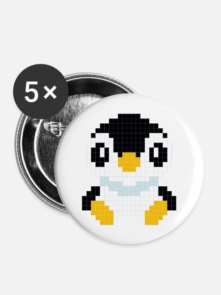 Ein pixeliger Pinguin - Buttons groß 56 mm (5er Pack) - Weiß