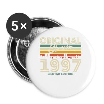 Cadeau d’anniversaire vintage 1997 - 26/27 ans - Lot de 5 grands badges (56 mm) - blanc - Devant