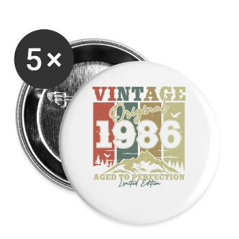 Originales 1986 Vintage Geburtstags-Retro - Buttons groß 56 mm (5er Pack) - Weiß - Vorne