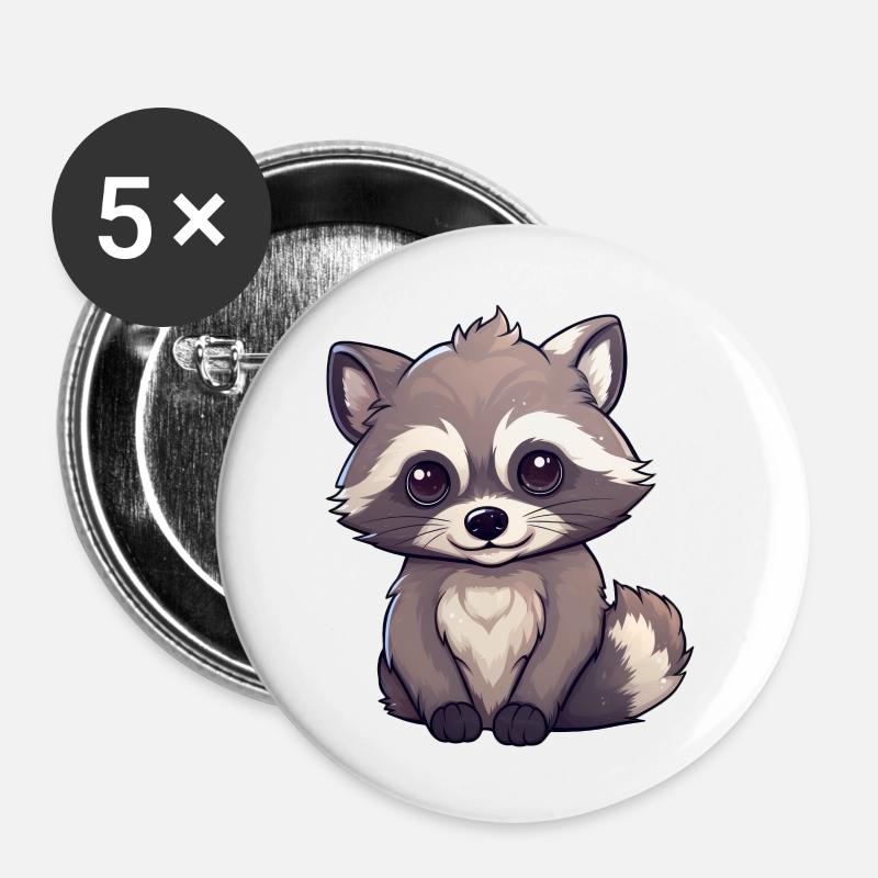 Waschbär - Buttons groß 56 mm (5er Pack) - Weiß